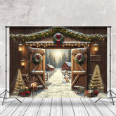 Lofaris Wooden Door Elk Tree Snowy Winter Christmas Backdrop